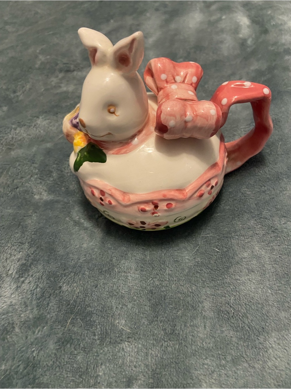 Whimsical Pink Bunny Ceramic Creamer with Polka-Dot Bow
